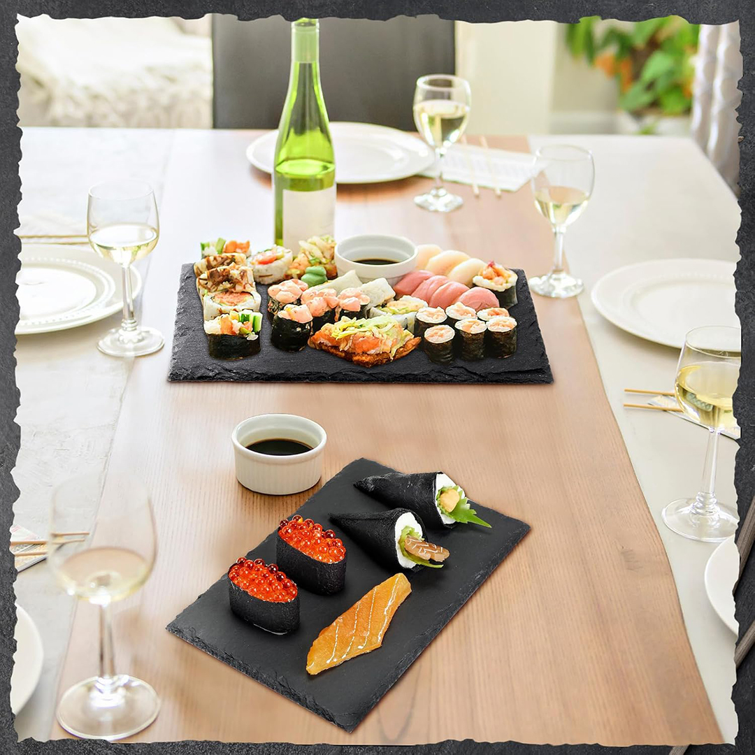 Black Serving Plates Gourmet Tray for Sushi, Appetizers, Laser Engraving Blanks, Gifts, Halloween Christmas, Party